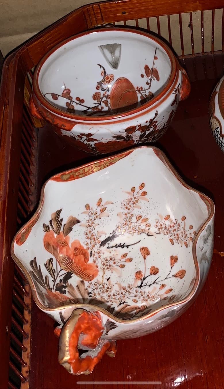 九谷焼 赤絵金蘭手煎茶器